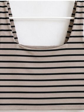 The Workshop Striped Scoop Neck Crop Top - Black & Taupe